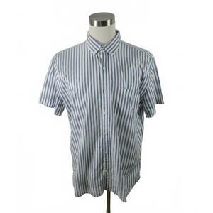 Express Mens Cotton SS Button Up Navy Blue White Striped Dress Shirt Size XL